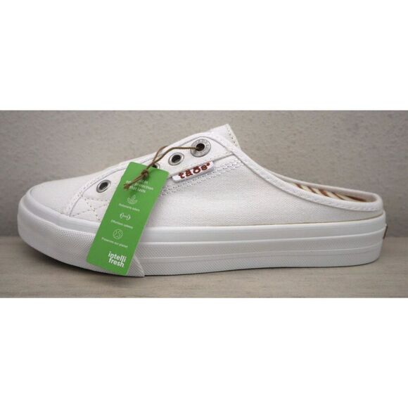 Taos 13666 Women's Sz 6M White Ez Soul Canvas Slip-On Lace-Less Mule Shoes - Picture 6 of 11